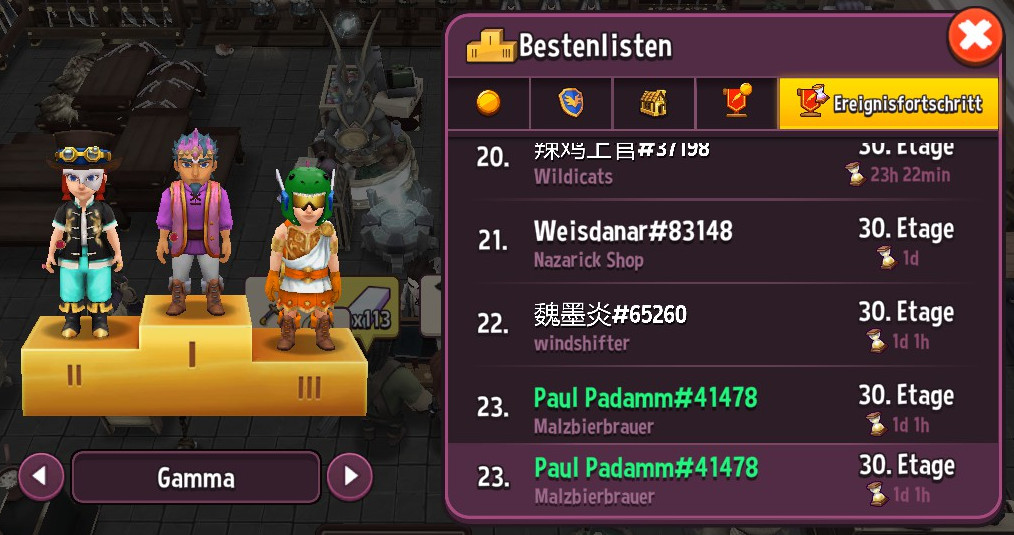 Platz 23 des Titanenturmes Gamma