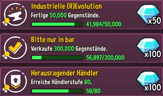 42k Fertigungen und 57k Verkäufe bei Level 58